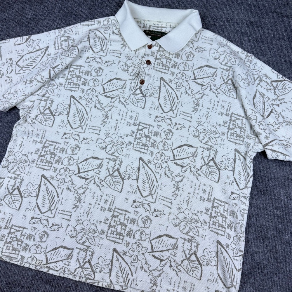 VTG Birt Pulitzer Collector's Edition Mens Cotton Polo Shirt Tropical Leaf Print